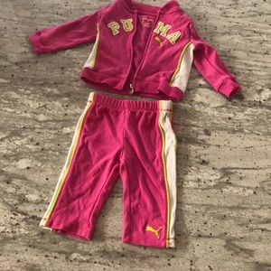 Puma jogging suit size 3-6 months pink white green